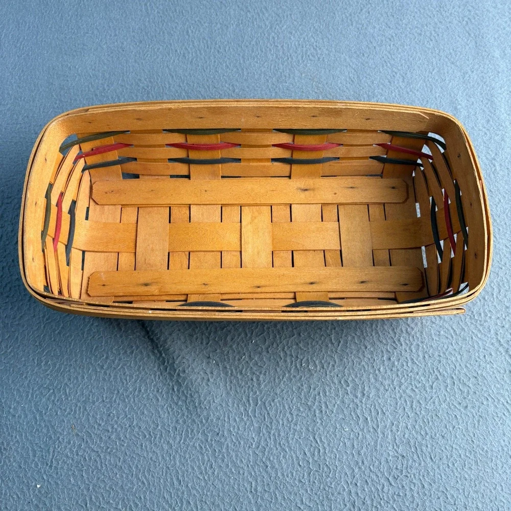 Longaberger 1999 Handwoven Rectangular Basket Red Green Blue Accents 12x6x3.5